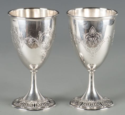 Lot 70: 12 Sterling Silver Goblets, Graff, Washbourne & Dunn Wedding Chalice, Silver Plate Decor, Silver Goblet, Wedding Goblets, Silver Water, Silver Monogram, West Wedding, Wedding Cups, Plate Decor