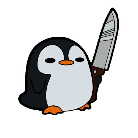 Knife Cute Drawing, Penguin Animation, Cute Penguin Drawing, Anime Penguin, Penguin Doodle, Penguin Pfp, Cute Penguin Cartoon, Penguin Sticker, Penguin Tattoo