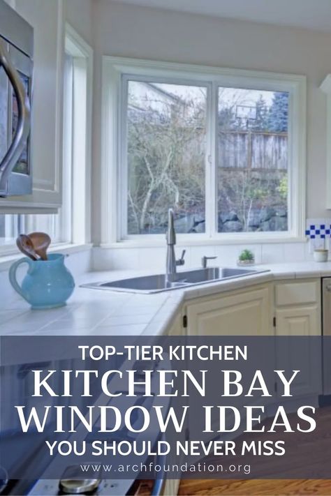 24+ Top-Tier Kitchen Bay Window Ideas You Should Never Miss Farmhouse Kitchen Bay Window Ideas, Bay Kitchen Window Ideas, Kitchens With Bay Windows, Behind Kitchen Sink Ideas, Bay Window Decorating Ideas Kitchen, Bay Window Sink, Bay Windows In Kitchen, Kitchen With Bay Window Layout, Bay Window Kitchen Sink