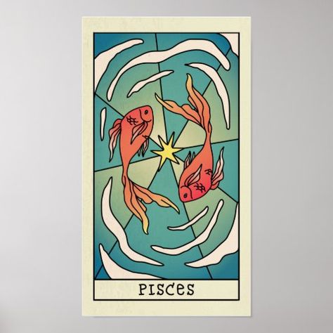 $14.35 | Pisces Zodiac Sign Abstract Art Vintage Poster #colorful symbolic illustration, horoscope sign, stained glass style, funky abstract doodle, star sign constellation, tarot card, astrological astrology, pisces personality traits, cute pisces birthday symbol, the fish Zodiac Signs Aesthetic, Pisces Zodiac Art, Pisces Personality, Pisces Birthday, Astrology Birthday, Pisces Zodiac Sign, Pisces Sign, Cadeau Photo, Abstract Illustration