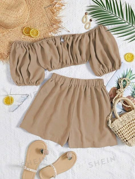 XIEERDUO Waffle Knit 2 Piece … curated on LTK Off Shoulder Puff Sleeve, Cute Cheap Outfits, Adrette Outfits, Shoulder Puff Sleeve, Italy Outfits, Puff Sleeve Crop Top, Lazy Day Outfits, Cute Preppy Outfits, Crop Top Outfits