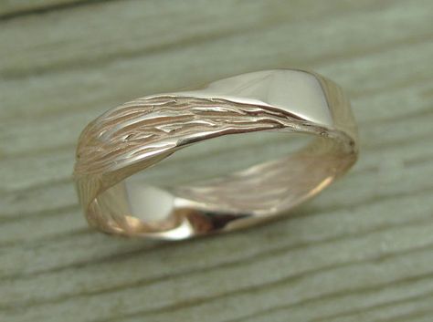 Rose Gold Wedding band ,4.5mm Mobius Ring In 14k White Gold, Wood Finish Wedding Ring, Modern & Contemporary, Mens Wedding Band, Wood, Rough Mobius Wedding Band, Wedding Ring Modern, Texture Wedding, Mobius Ring, Elegant Wedding Rings, Wood Bark, Titanium Wedding Rings, Jewelry Quotes, Wedding Rings Rose Gold