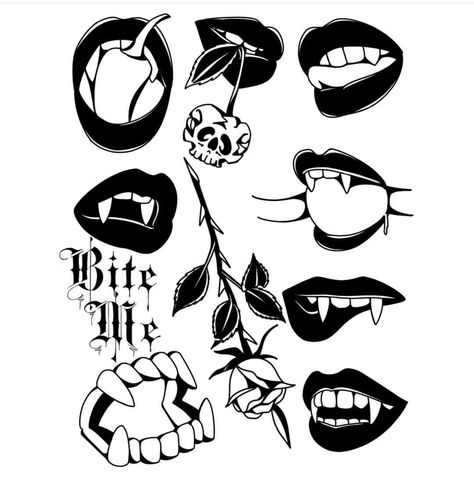 Black Grunge Tattoos, Cool Grunge Tattoos, Cool Tats Creative Simple, Vampire Flash Tattoo, Bad Tattoos Women, Dark Feminine Tattoo Ideas, National Park Tattoos, Vampire Lips Tattoo, Tattoos Latin