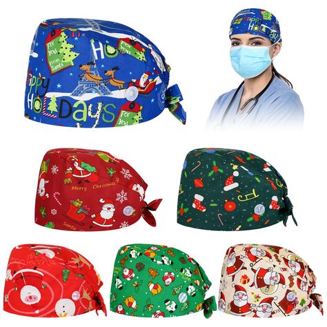 PRICES MAY VARY. Abundant to Choose: you will receive 6 pieces of scrub caps in assorted styles and colors; The main colors are red, green, beige and blue, suitable for Christmas use, sufficing your daily needs and replacement demands, sharing them with your family, friends or neighbors is also a good idea Handy and Delicate Design: scrub hats are designed with buttons, and you can hang your masks on the buttons, to release the burden of ears, the cute Christmas patterns can give you a pleasant Woman Hats, Scrub Caps Women, Pet Hospital, Christmas Scrubs, Bouffant Scrub Caps, Operating Room, Christmas Patterns, Surgical Hats, Hair Cover