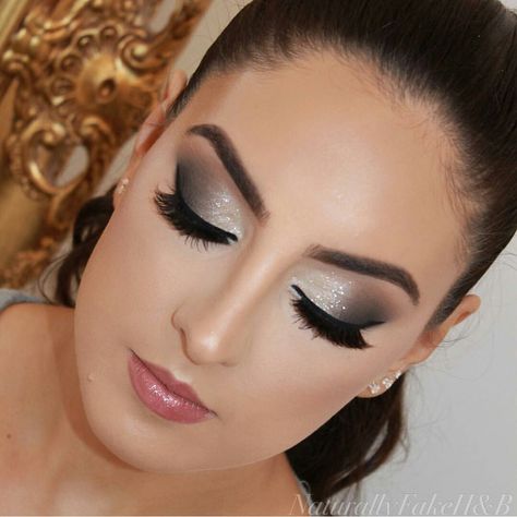 Wedding Smokey Eye, Glam Bride Makeup, Glam Eye Makeup, Eye Makeup Cut Crease, Makeup Charts, Soft Eye Makeup, Grey Makeup, Grey Eyeshadow, Silver Eyeshadow