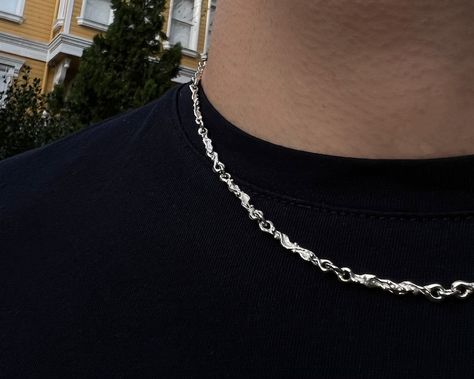 Mens Choker, Handmade Silver Chain, Men Choker, Twisted Necklace, Vintage Chain Necklace, Italy Jewelry, Chain Necklace For Men, Chain Necklace Silver, Choker Silver