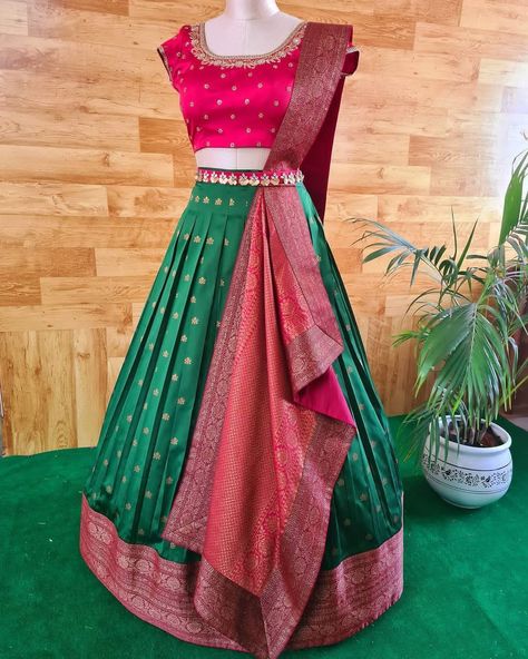 Designer Kanjivaram Silk lehenga Pure Zari Weaving Indian Wedding Woman Saree lehenga with stitched blouse and lehenga S6 Traditional Half Saree, Mehendi Dress, Lehenga With Blouse, Banarasi Fabric, Ethnic Wears, Cotton Lehenga, Saree Lehenga, Latest Bridal Mehndi Designs, Fancy Sarees Party Wear