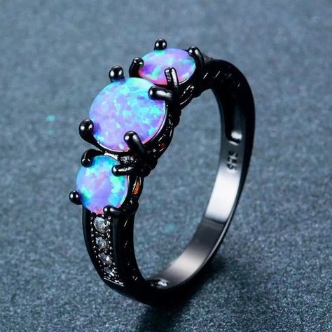 Cosplay Elf, Opal Birthstone Ring, Titanium Engagement Rings, Blue Fire Opal, Blue Opal Ring, Black Gold Ring, Opal Birthstone, Fire Opal Ring, Magical Jewelry