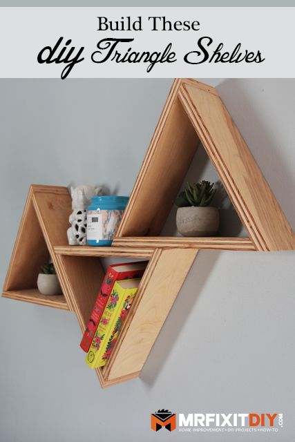 DIY Triangle Shelves Under $20 | Mr. Fix It DIY Triangle Book Stand, Triangle Shelves, Quick Home Improvements, Wooden Pallet Shelves, Triangle Storage, Diy Shelves Bathroom, Mr Fix It, Geometric Shelves, Cabin Inspiration