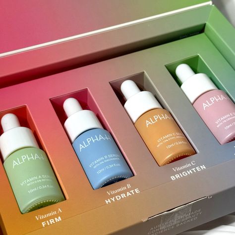 ✨ Vitamin Discover Kit ✨ - ad | pr gifted Unlock the secret to radiant skin with @alphahskincare’s must-have serums! From Vitamin A to E, this discovery kit has it all. Which serum is your skin craving? Discovery kit includes; 💚Vitamin A Serum 💙Vitamin B Serum 🧡Vitamin C Serum 🩷Vitamin E Serum #alphah #SkincareEssentials #alphaholics #skincare #skincareroutine #skincareshelfies #skincarecommunity #skincareluxury #skincareobsessed #skincaregoals Skincare Pr Package, Vitamin Packaging, Serum Packaging, Skincare Kit Packaging, Skin Care Packaging Design, Serum Box Packaging Design, Pr Package, Face Serum Packaging Design, Luxury Serum Packaging Design