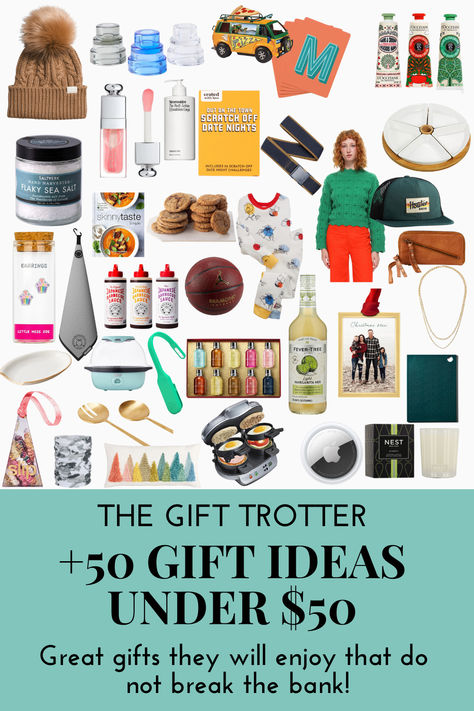 Need some great gift ideas that will not crush your wallet? Here are over 50 gift ideas that will cost you $50 or less! On this gift guide you will find great gifts for teens and tweens, men's gift ideas, hostess gifts, teacher gifts and foodie gifts. I accepted the challenge of find great gifts for everyone at a great price point. Click here and head to The Gift Trotter for gift guides and tips. Get Gifting! Cheap Gifts For Friends, Gifts Under 5 Dollars, Kris Kringle Gift Ideas, Gifts Under 20 Dollars, Japanese Sauce, 5 Dollars, Gifts Under 25, Kris Kringle, 20 Dollars