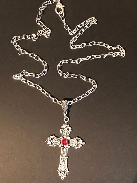 Large tibetan silver cross on chunky chain 24in long cross s 2.5in x 1.5in silver plated chain and a lobster claw fastening clasp Emo Accessories, Necklaces Long, Edgy Jewelry, Cross Chain, Dragon Jewelry, Jewelry Accessories Ideas, Chunky Jewelry, Dope Jewelry, Expensive Jewelry