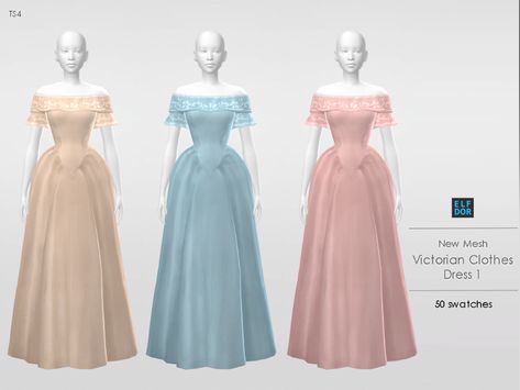 Victorian Clothes Set - Dress 1 - ELFDOR Sims 4 Royalty Clothing, Sims 4 Victorian Clothes, Sims Victorian, Ts4 Cc Victorian Clothes, The Sims 4 Victorian Cc, Sims 4 Cc Victorian Dress, Sims 4 Victorian Cc Clothes, Sims4 Victorian Cc, Sims 4 Ballgown