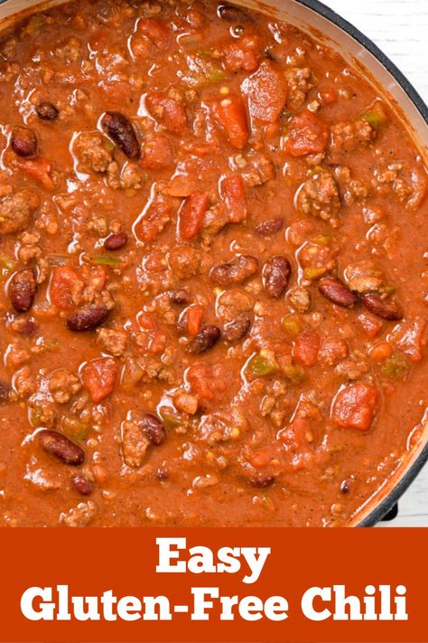 Ready for a big pot of chili but you need to make sure it's gluten-free? This delicious Easy Gluten-Free Chili is the perfect choice. #glutenfreechili #chili #glutenfreedinners #glutenfreesoups #glutenfreerecipes Easy Gluten Free Chili Recipe, Gluten Free Chili Recipe, Sweet Chili Recipe, Gluten Free Dairy Free Dinner, Gluten Free Chilli, Celiac Recipes, Chili Recipe Crockpot, Gluten Free Chili, Dairy Free Dinner