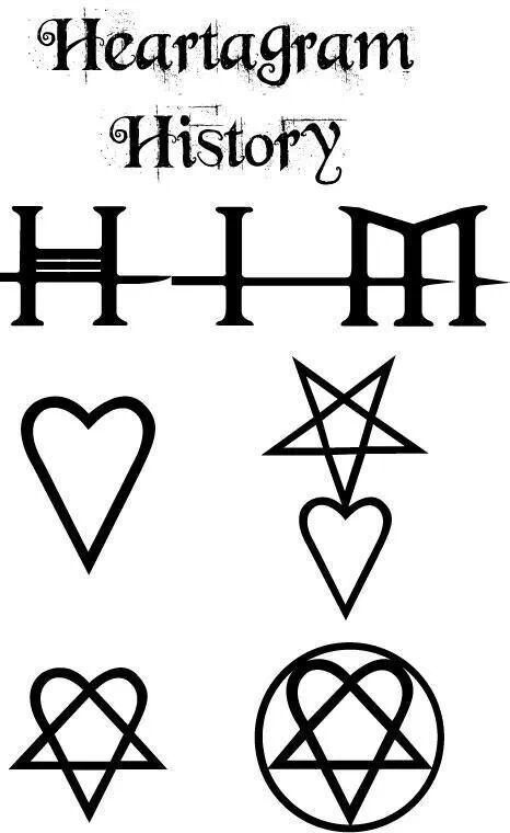 His Infernal Majesty Him Tattoo Band Ville Valo, Him Tattoo Heartagram, Heartagram Tattoo, His Infernal Majesty, Alphabet Symbols, Witch Tattoo, Eyes Artwork, Music Collage, Ville Valo