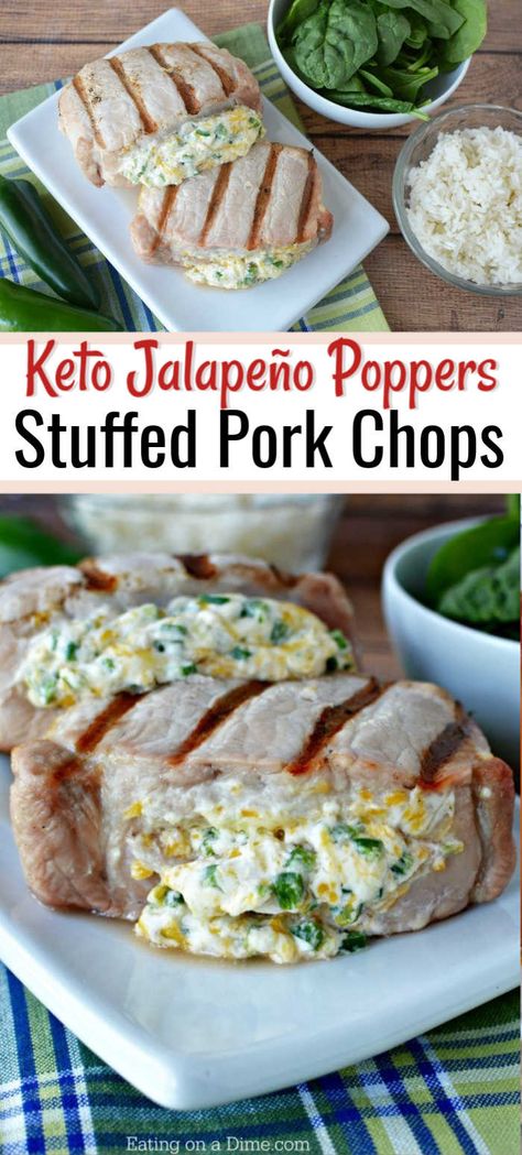 Healthy Stuffed Pork Chops, Keto Meats, Profile Recipes, Stuffed Pork Chops, Jalapeño Peppers, Keto Pork, Pork Chop Recipe, Keto Dishes, Low Carb Pork