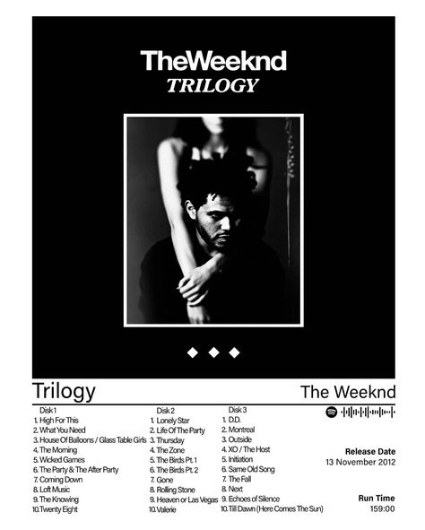 The Weeknd Album Cover, The Weeknd Trilogy, The Weeknd Albums, Gifts Aesthetic, The Weeknd Poster, House Of Balloons, Black And White Photo Wall, Wicked Game, Aesthetic Poster