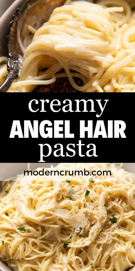 This easy creamy angel hair pasta will become a family side dish favorite! You will love how rich and creamy the pasta is and it takes less than 30 minutes to prepare. Creamy Angel Hair Pasta, Chicken Angel Hair Pasta, Family Side Dishes, Angel Hair Pasta Recipes, Creamy Pasta Recipes, Pasta Side Dishes, Pasta Sides, Healthy Chicken Dinner, Angel Hair Pasta