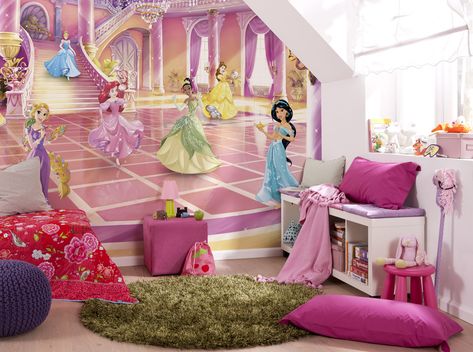 Disney Princess Room, Girls Bedroom Wallpaper, Wallpaper Walls Bedroom, Princess Decorations, Feature Wallpaper, Teenager's Room, Photo Mural, Disney Princess Party, Glitter Party