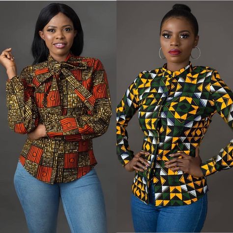 Ankara Shirts Women, Ankara Top Styles, Ankara Shirt, Ankara Blouses, African Print Pants, Kitenge Designs, Ankara Blouse, Ankara Outfits, African Print Shirt