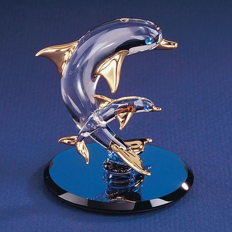 Dolphin Decor, Glass Dolphin, Kristina Webb, Swarovski Crystal Figurines, Hawaiian Art, Wine Glass Art, Beach Glass Art, Contemporary Glass Art, Crystal Figurines