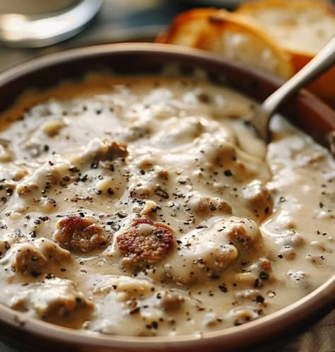 The Pioneer Woman’s Sausage Gravy - Recipecs Bills Sausage Gravy, Sausage Gravy Videos, Sausage Gravy Pioneer Woman, Country Sausage Gravy Recipe, Make Ahead Sausage Gravy, Crock Pot Sausage Gravy, Sausage Gravy For A Crowd, Crockpot Sausage Gravy, Sausage Gravy Recipe Pioneer Woman