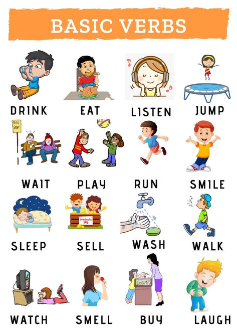 Basic verbs online exercise for grade 3. You can do the exercises online or download the worksheet as pdf. Verbs For Kids, Ingles Kids, Teach English To Kids, Grammar For Kids, English Activities For Kids, English For Beginners, English Language Learning Grammar, Verb Worksheets, Learning English For Kids