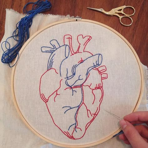 Anatomical Heart Embroidery, Heart Anatomical, Embroidery Heart, Embroidery Leaf, Embroidery Hearts, Ideas Embroidery, Redwork Embroidery, Heart Embroidery, Learn Embroidery