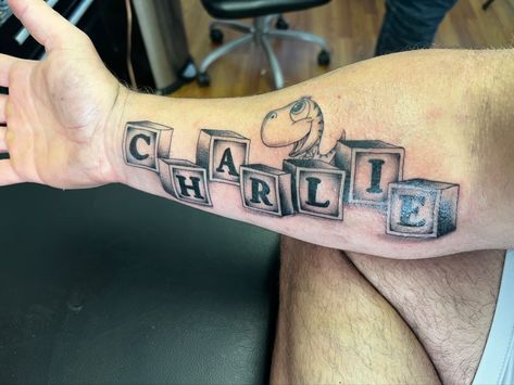 Abc Blocks Tattoo, Letter Blocks Tattoo, Block Letters Tattoo, Baby Blocks Tattoo, Block Letter Tattoo, Scrabble Tattoo, Baby Name Tattoo Ideas, Blocks Tattoo, Thomas Tattoo