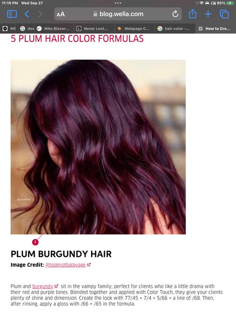 Burgundy Color Formulas, Plum Hair Color Formula, Purple Hair Formula, Dark Plum Brown Hair, Plum Burgundy Hair, Plum Brown Hair, Plum Purple Hair, Hair Formula, Dream Salon