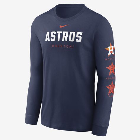 The Repeater T-Shirt features bold Houston Astros graphics and soft cotton fabric to help get you ready for game day. Men's Long Sleeve T-shirt, Store Shoes, Nike Store, Houston Astros, Men's Nike, Game Day, Mlb, Nike Men, Houston