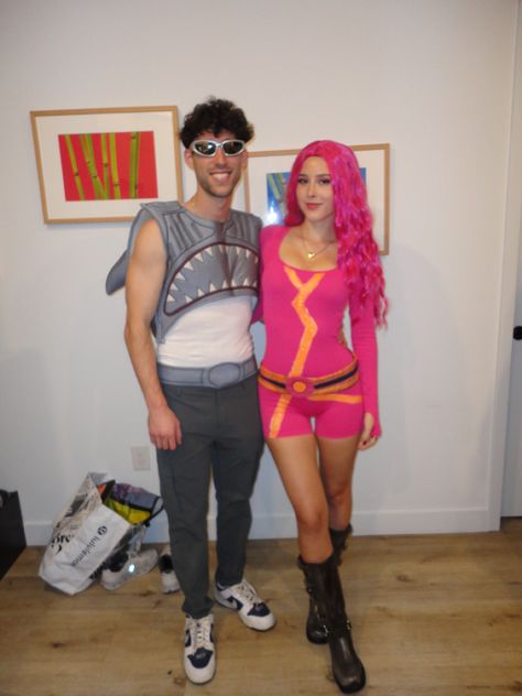 amazon/DIY couple’s halloween costume Shark Tales Couple Costume, Lavagirl And Sharkboy, Shark Boy And Lavagirl Costume, 2000 Costume Ideas Couples, Shark Boy And Lava Girl Couple, Mermaid Man And Barnacle Boy Costume Couple, Fire Boy And Water Girl Costume, Sharkboy Costume, Lava Girl And Shark Boy