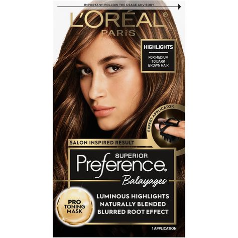 Amazon.com : L'Oreal Paris Superior Preference Balayage Kit, Hair Dye for At-Home Highlighting with Pro Toning Mask, Light Brown to Brown, 1 Kit : Beauty & Personal Care Highlights For Blondes, Blended Highlights, Blended Balayage, Garnier Olia, Root Smudge, Color Castaño, Best Hair Dye, Covering Gray Hair, At Home Hair Color