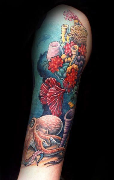 50 Coral Reef Tattoo Designs For Men - Aquatic Ink Mastery Coral Tattoo, Natur Tattoo Arm, Hai Tattoo, Sea Life Tattoos, Ocean Sleeve Tattoos, Underwater Tattoo, Mangas Tattoo, Tattoo Leg, Sea Tattoo