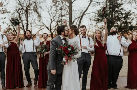 Christmas Wedding Bridal Party Attire, Wedding Party Colors Winter, Christmas Groomsmen Attire, Christmas Wedding Party Attire, Christmas Wedding Bridal Party, Christmas Wedding Attire, Burgundy Groomsmen Attire, Christmas Wedding Groomsmen, Winter Wedding Bridal Party