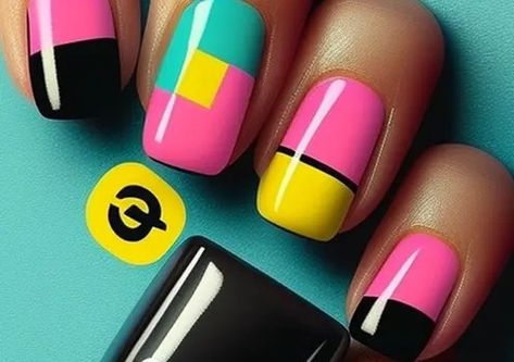 Retro Cool: Best 80s Nail Trends - NailKicks Nail Designs 80s, Retro Nails 80s, Nagel Art 80s, Nails 80s Art Designs, 80s Design Nails, Designers Nails, 80s Nails Designs, 80s Nails 1980s, 80s Inspired Nails