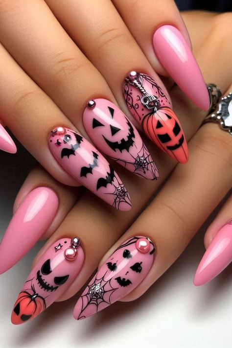 #PinkSpookyNails #BoldHalloweenManicure #NailArtInspiration #HalloweenNailDesigns #FunNailIdeas #PinkNails #HalloweenStyle #CreativeManicure Glittery Halloween Nails, Pink Halloween Nails, Creative Nail Ideas, Halloween Manicure, Traditional Halloween, Deep Magenta, Cute Halloween Nails, Halloween Elements, Stunning Nail Designs