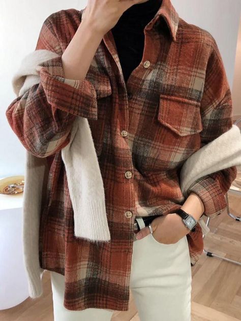 Style: Casual/Street/Vintage/Preppy Fabric Content: Polyester Fit Type: Loose Fit Neckline: Lapel Neck Sleeve Length: Long Sleeve Preppy Fabric, Tunic Shirts, Vintage Preppy, Sleeveless Short Dress, Long Shirt Dress, Oversized Top, Vintage Plaid, Tunic Shirt, Casual Blouse