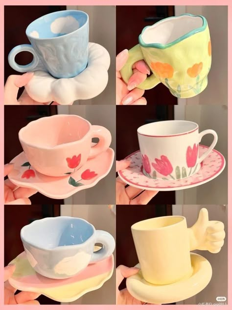 Kawaii Ceramics, Loved Drawing, Unique Mugs, Cute Furniture, Drawing Animals, Clay Diy Projects, Tanah Liat, Pretty Mugs, Crystal Wine Glasses