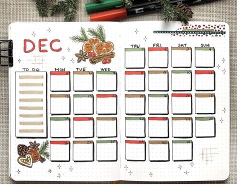 Bullet Journal Christmas, Bullet Journal Weekly Layout, December Bullet Journal, Bullet Journal Monthly Spread, Bullet Journal Ideas Templates, Creating A Bullet Journal, Bullet Journal Cover Ideas, Bulletin Journal Ideas, Bullet Journal Printables