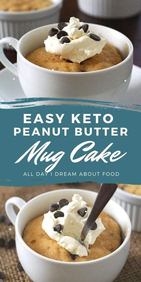 Keto Peanut Butter Mug Cake, Cake In A Mug Recipe, Peanut Butter Mug Cake, Keto Mug, Chocolate Chip Mug Cake, Peanut Butter Mug Cakes, Cake Brownie, Chip Mug, Sugar Free Peanut Butter