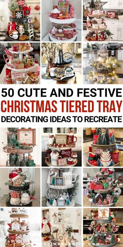 50 CUTE AND FESTIVE CHRISTMAS TIERED TRAY DECOR - Stylin by Sarita Christmas Tray Decor, Tray Decor Ideas, Christmas Tiered Tray Decor, Tiered Tray Stand, Christmas Home Decor Ideas, Tray Decor Christmas, Christmas Tiered Tray, Christmas Tray, Tiered Tray Diy