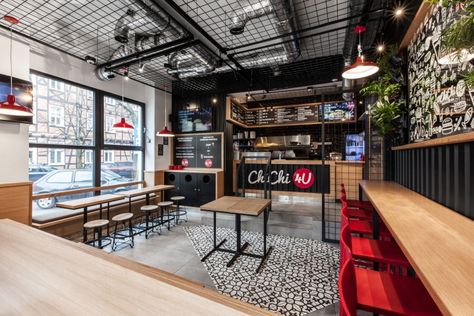 » ChiChi 4U Bar by mode:lina, Poznan – Poland Shipping Container Restaurant, Industrial Chic Interior, Hotel Restaurant Design, Industrial Chic Interior Design, Container Restaurant, Poznan Poland, Burger Places, Chic Interior Design, Burger Restaurant