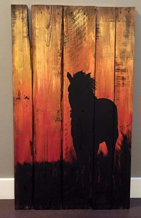 Stallion at Dusk Tre Kunst, Painting Ideas For Beginners, Canvas For Beginners, Wood Pallet Art, Canvas Painting Ideas, Horse Crafts, Pallet Painting, Horse Decor, Wood Burning Art