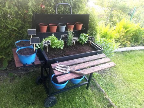 15 Crafty People Who Turned Someone Else's Trash Into Their Treasure – InspireMore Repurposed Grill, Small Herb Gardens, Garden Cart, Room Diffuser, Making Space, Herb Pots, Recycled Projects, Herb Garden, Repurpose