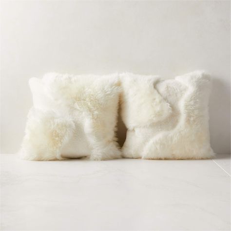 20" Connect Sheepskin Pillow | CB2 Cb2 Pillows, Cozy Texture, Sheepskin Throw, White Couches, Big Pillows, White Throw Pillows, Modern Throw Pillows, Fur Throw Pillows, Duck Feather