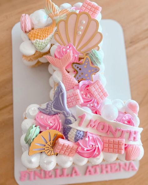 Number Cake For Baby Girl, Mermaid Number Cake, Mermaid Cupcake Cake, Number One Cake, Number 1 Cake, Cake Designs For Girl, Alphabet Cake, Cake Pulls, Mermaid Cupcakes