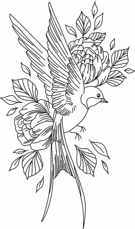 نباتات منزلية, Pola Sulam, Birds And Flowers, Pencil Art Drawings, Flash Art, Bird Drawings, Tattoo Design Drawings, Coloring Book Pages, Art Drawings Sketches