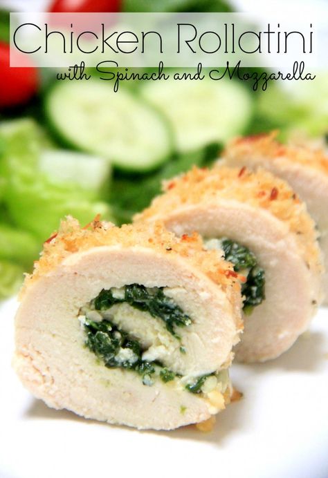 Chicken Rollatini with Spinach and Mozzarella Chicken Rollatini With Spinach, Chicken Rollups With Spinach, Chicken Spinach Rolls, Chicken Rollatini, Spinach And Mozzarella, Creative Dinner, Spinach Rolls, Everyday Dinners, African Foods