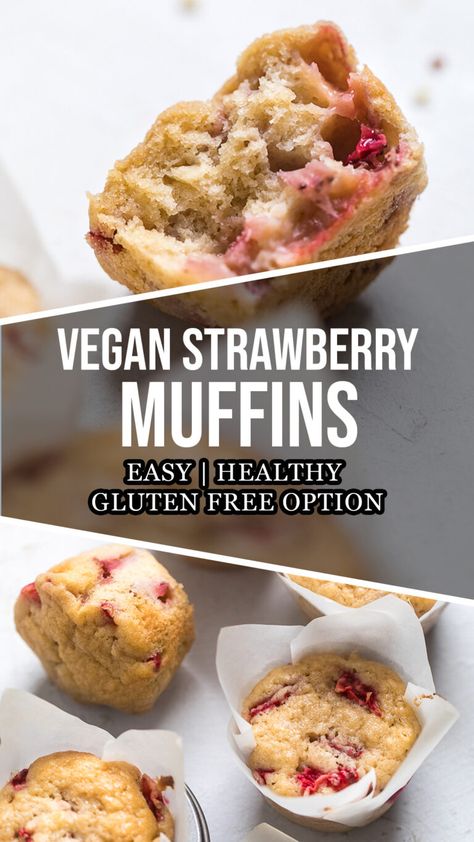 Vegan Strawberry Muffins (Dairy Free/Egg Free) Quick On The Go Breakfast, Strawberry Muffins Easy, Strawberry Oatmeal Muffins, Vegan Strawberry Muffins, Muffins Dairy Free, Dairy Free Blueberry Muffins, Making Muffins, Egg Free Muffins, Muffins With Streusel Topping